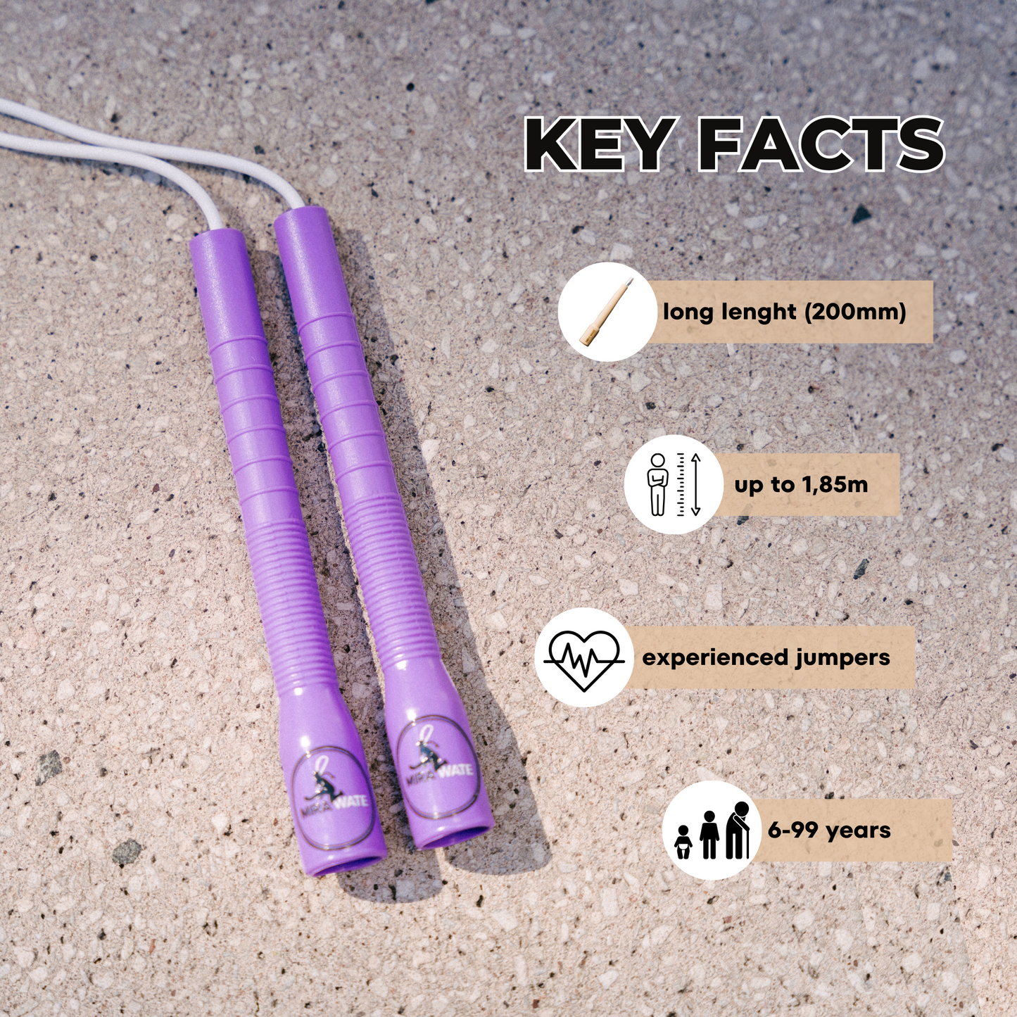 Premium 4mm PVC Jump Rope with long handles in purple